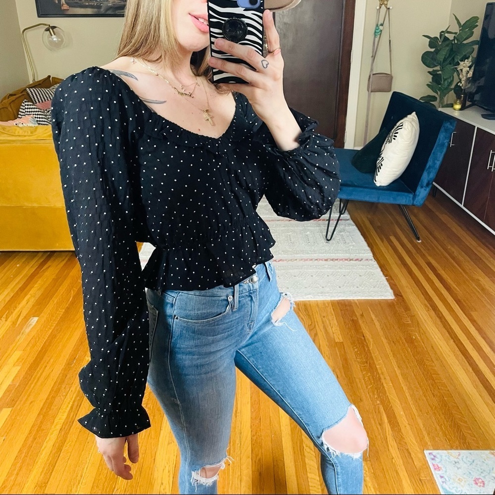 Brave Soul Polka Dot Long Sleeve Ruffle Top - Picture 7 of 10